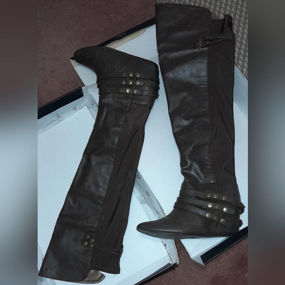 Colin Stuart Thigh high boots above the knee boot Sz 8 Brown leather & man-made